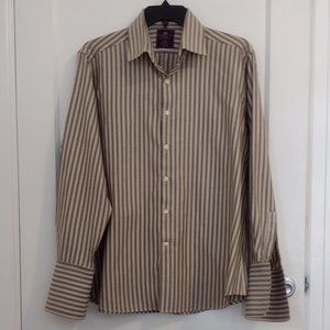 Hawes & Curtis Men's Dress Shirt XL Tan Gray French Cuffs Stirling Slim Fit